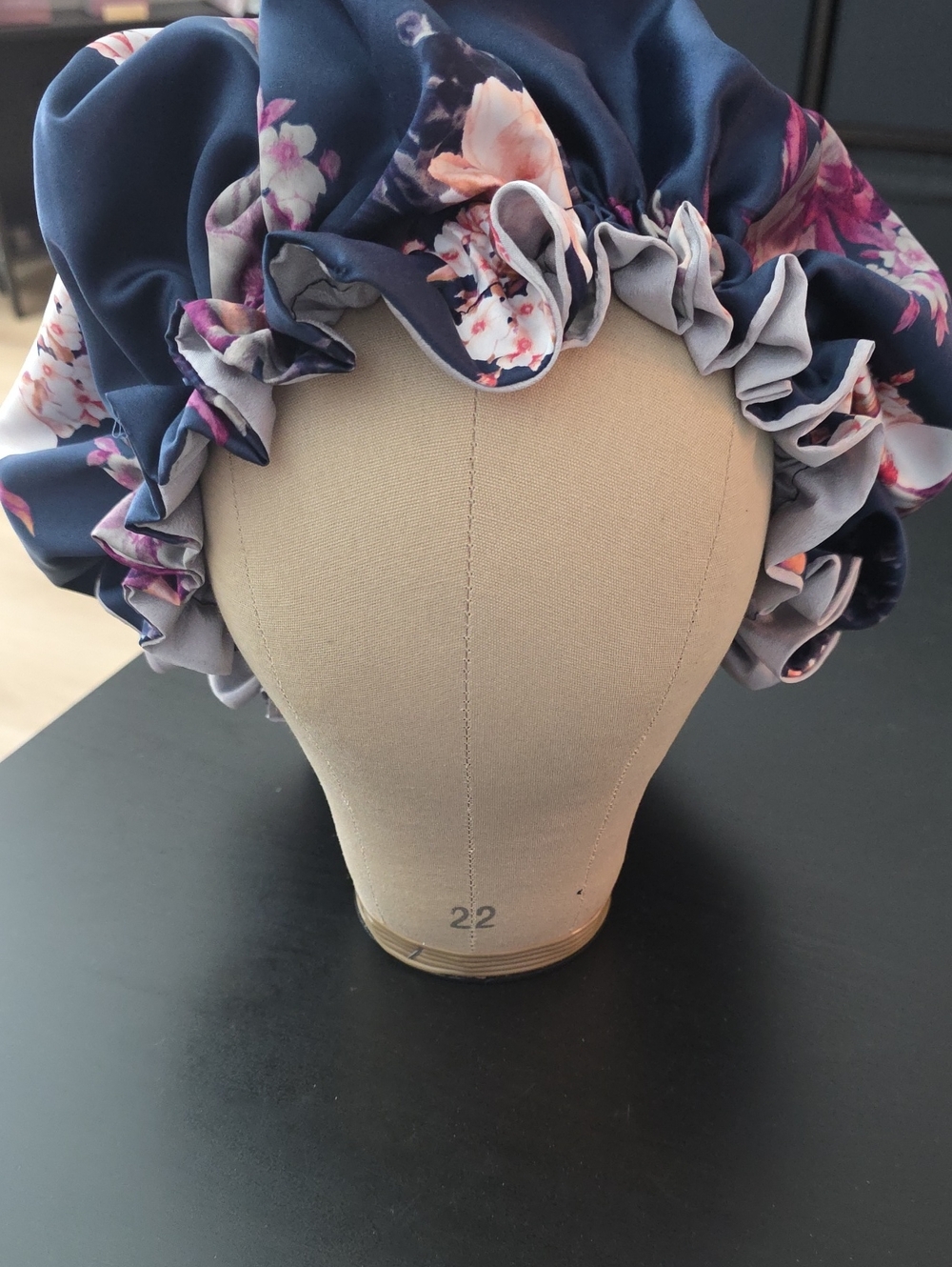 Handmade Hair Bonnet In Navy Floral Print